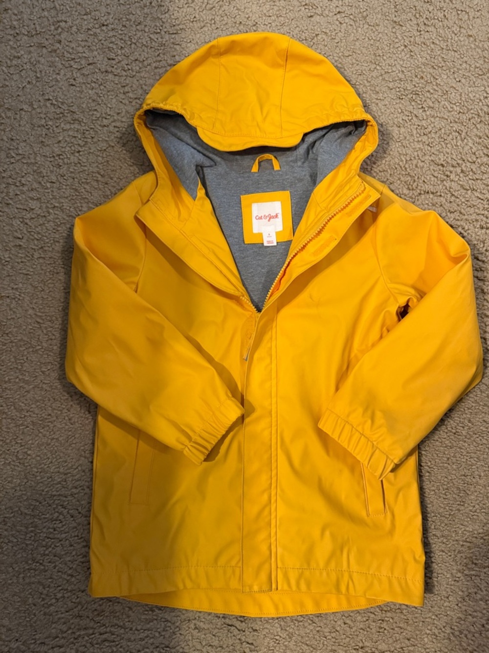 Cat & Jack Bright Yellow Hooded Raincoat with Gray Lining in size xs and s